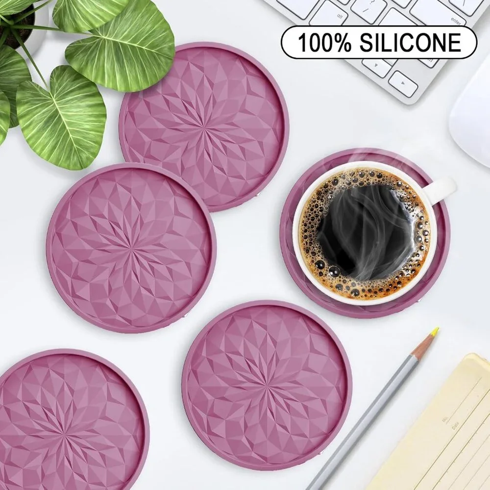 New Silicone Coasters with Holder,[6 Pack] Drinking Coasters - Cup Mat for Hot